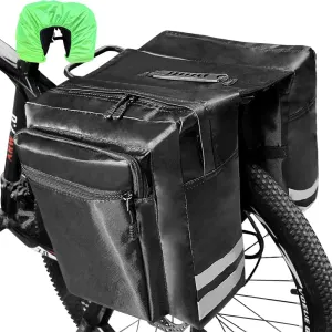 Double Bike Pannier Bag, 30L Waterproof Bicycle Trunk Bag with Rain Cover, Bike Panniers Rear Rack Bag with Reflective Stripe, Multi Pockets Saddle Bags for Bicycle (Black)