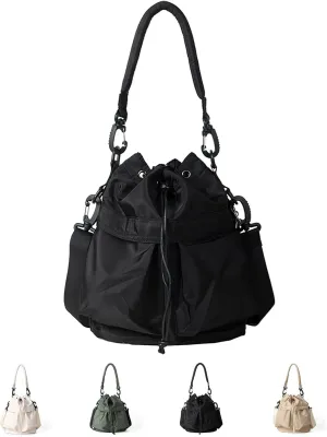 Drawstring Bucket Bag Nylon Crossbody Tote Bag Handbags for Women