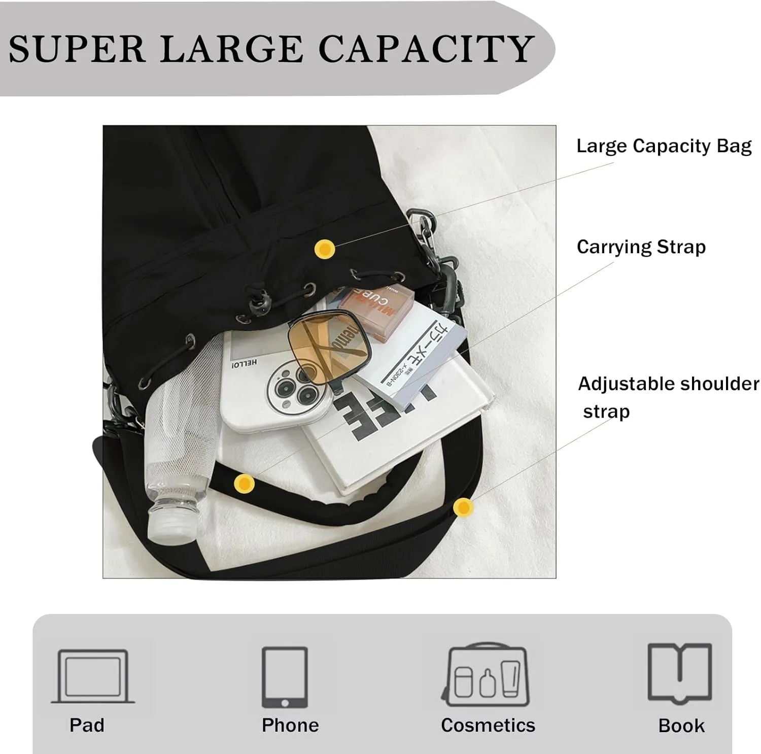 Drawstring Bucket Bag Nylon Crossbody Tote Bag Handbags for Women
