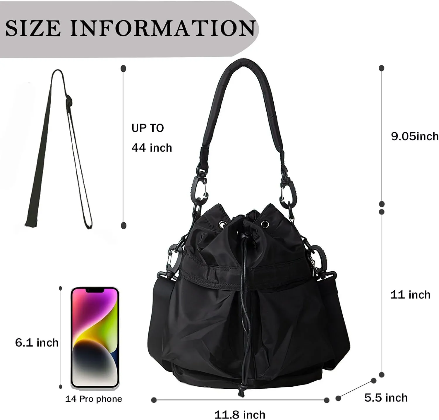 Drawstring Bucket Bag Nylon Crossbody Tote Bag Handbags for Women