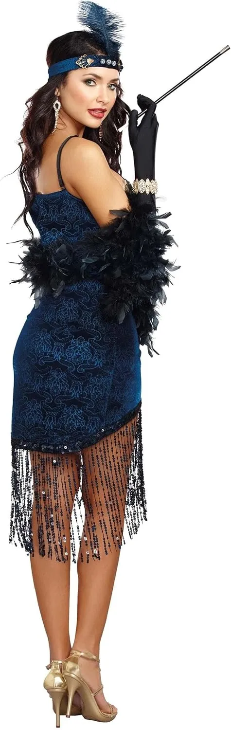 Dreamgirl Adult Womens Dress Flapper Costume, 20s Great Gatsby, Downtown Doll Halloween Costume, Blue