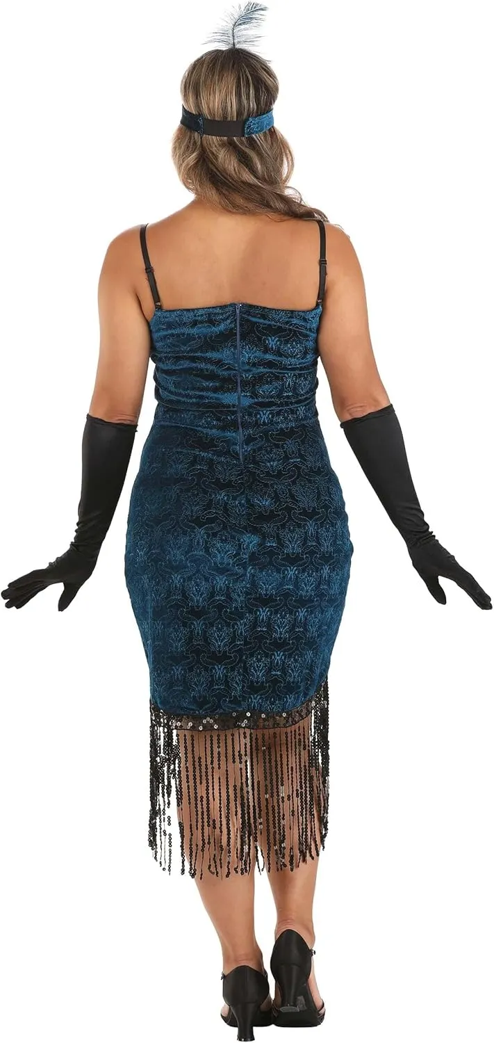 Dreamgirl Adult Womens Dress Flapper Costume, 20s Great Gatsby, Downtown Doll Halloween Costume, Blue