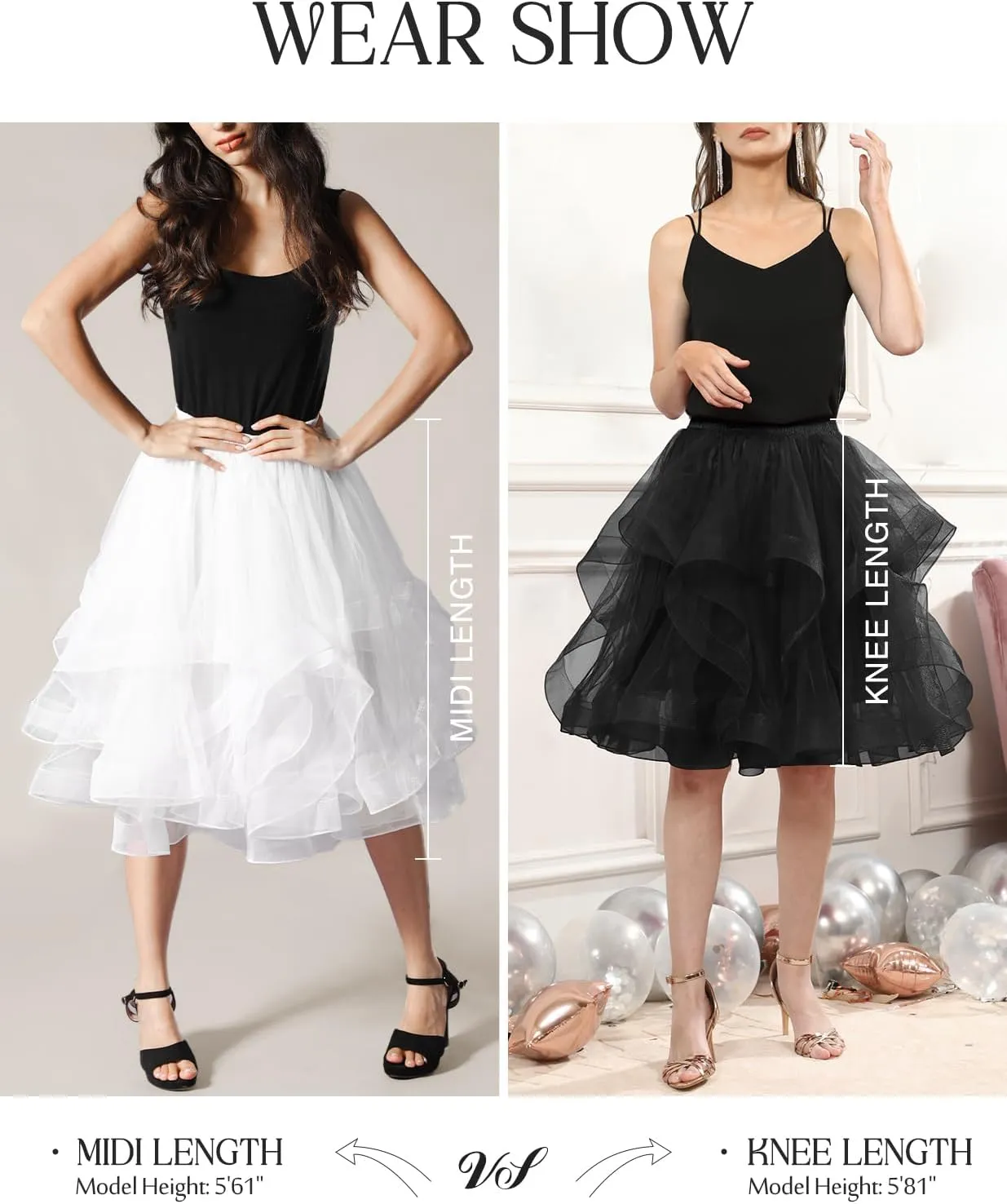 DRESSTELLS Tulle Skirts for Women, A Line Elastic Waist Tiered Layered Puffy Midi Long Party Tutu Skirt