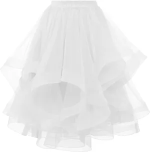 DRESSTELLS Tulle Skirts for Women, A Line Elastic Waist Tiered Layered Puffy Midi Long Party Tutu Skirt