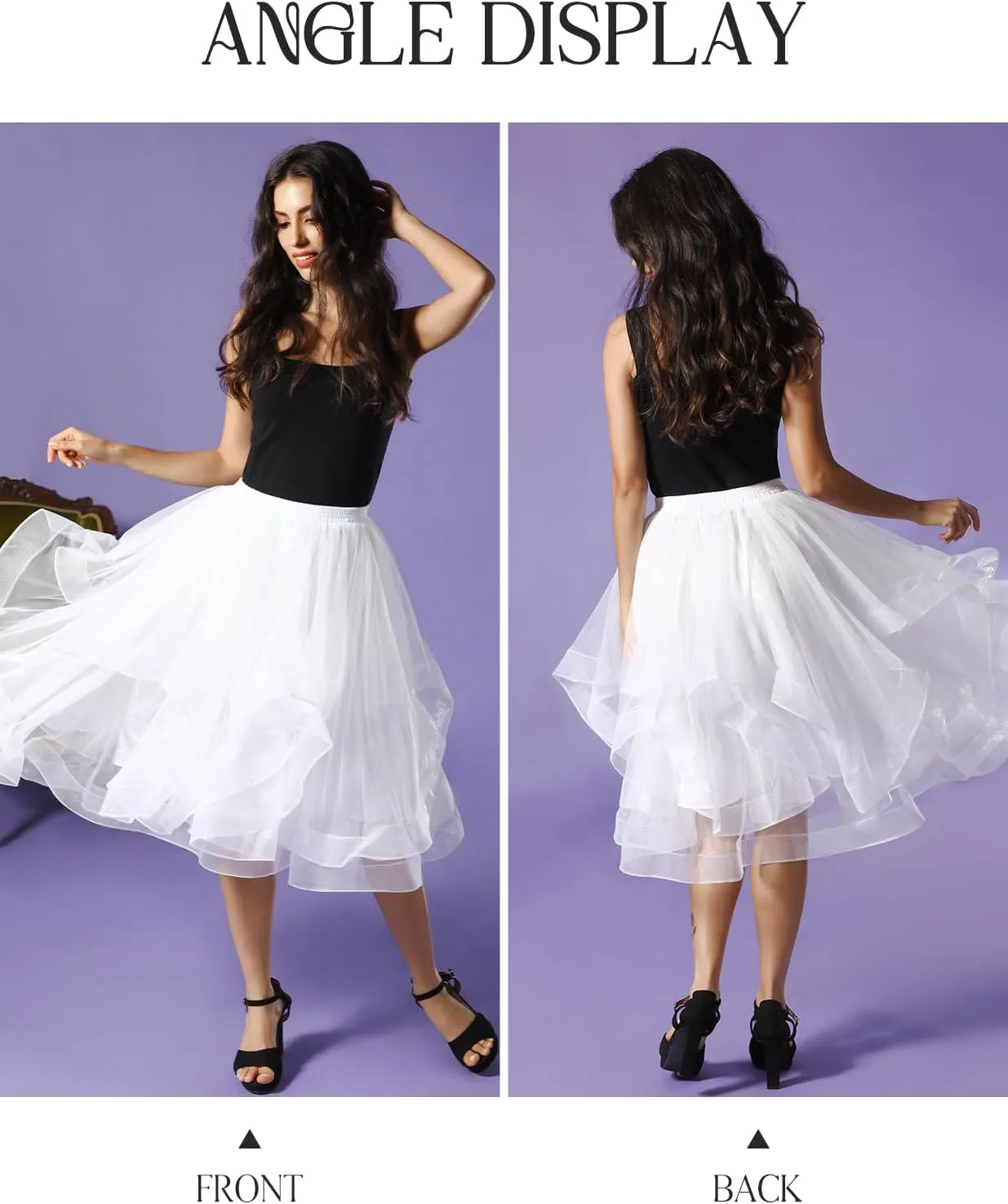 DRESSTELLS Tulle Skirts for Women, A Line Elastic Waist Tiered Layered Puffy Midi Long Party Tutu Skirt
