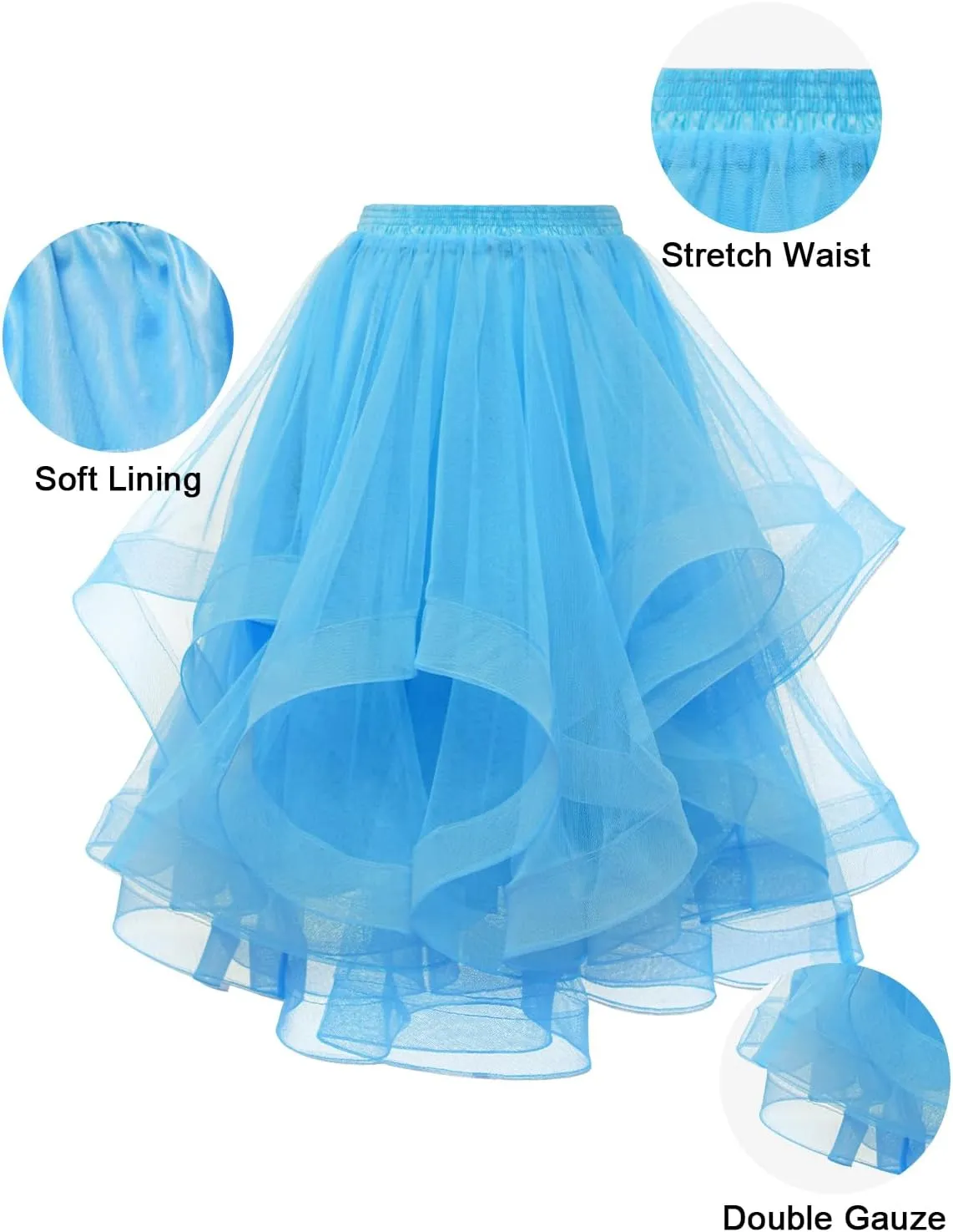 DRESSTELLS Tulle Skirts for Women, A Line Elastic Waist Tiered Layered Puffy Midi Long Party Tutu Skirt