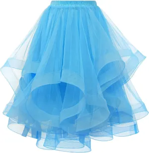 DRESSTELLS Tulle Skirts for Women, A Line Elastic Waist Tiered Layered Puffy Midi Long Party Tutu Skirt