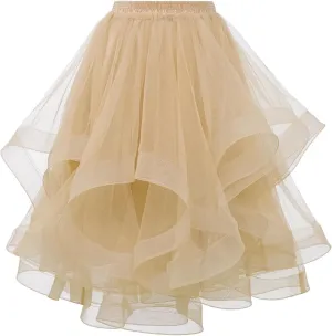 DRESSTELLS Tulle Skirts for Women, A Line Elastic Waist Tiered Layered Puffy Midi Long Party Tutu Skirt