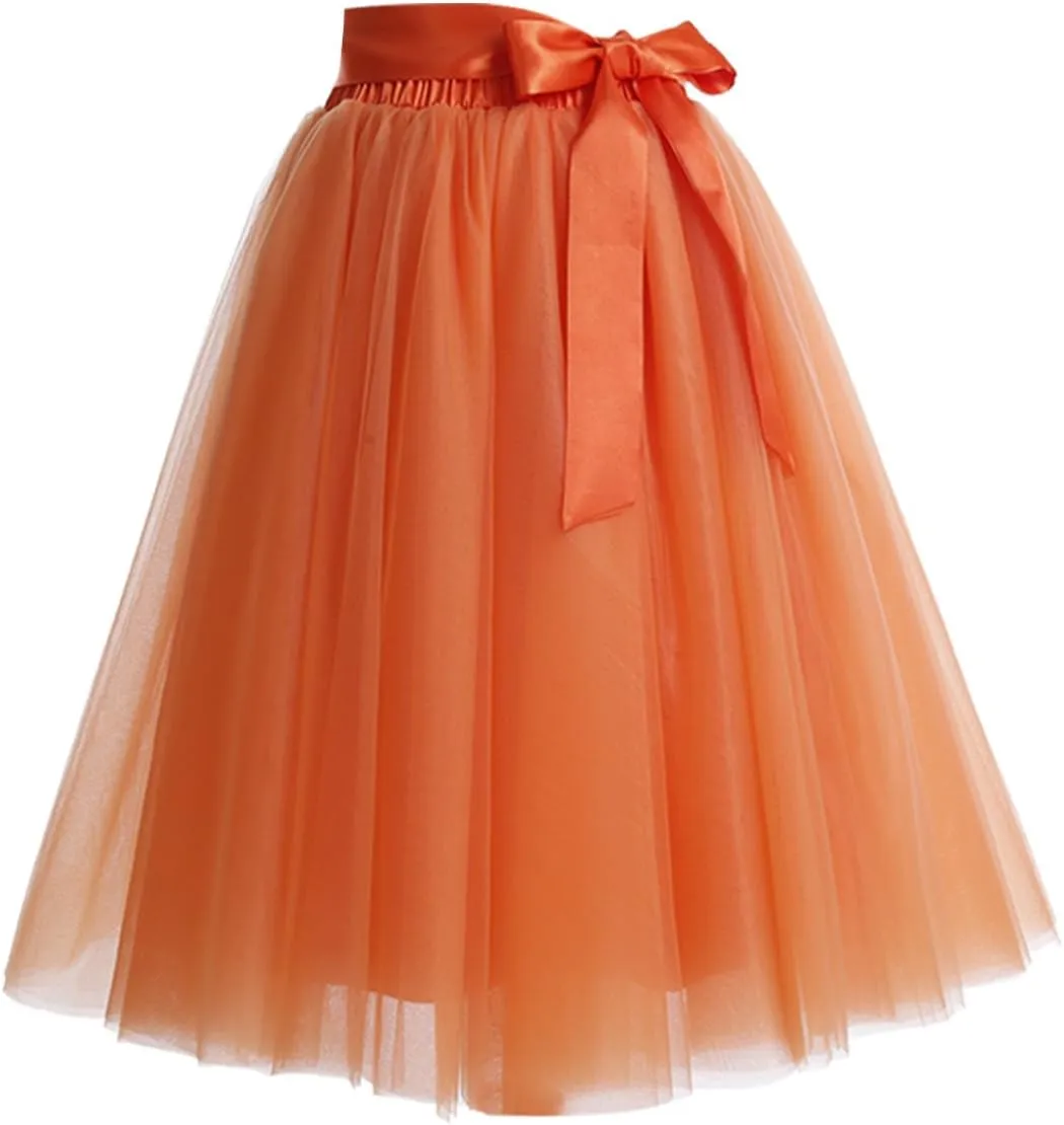DRESSTELLS Womens Tulle Skirt A Line Tulle Dress Tutu Skirts Knee Length Adult Layered Short Prom Party Midi Skirt