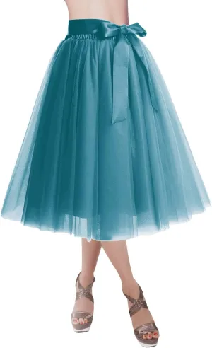 DRESSTELLS Womens Tulle Skirt A Line Tulle Dress Tutu Skirts Knee Length Adult Layered Short Prom Party Midi Skirt