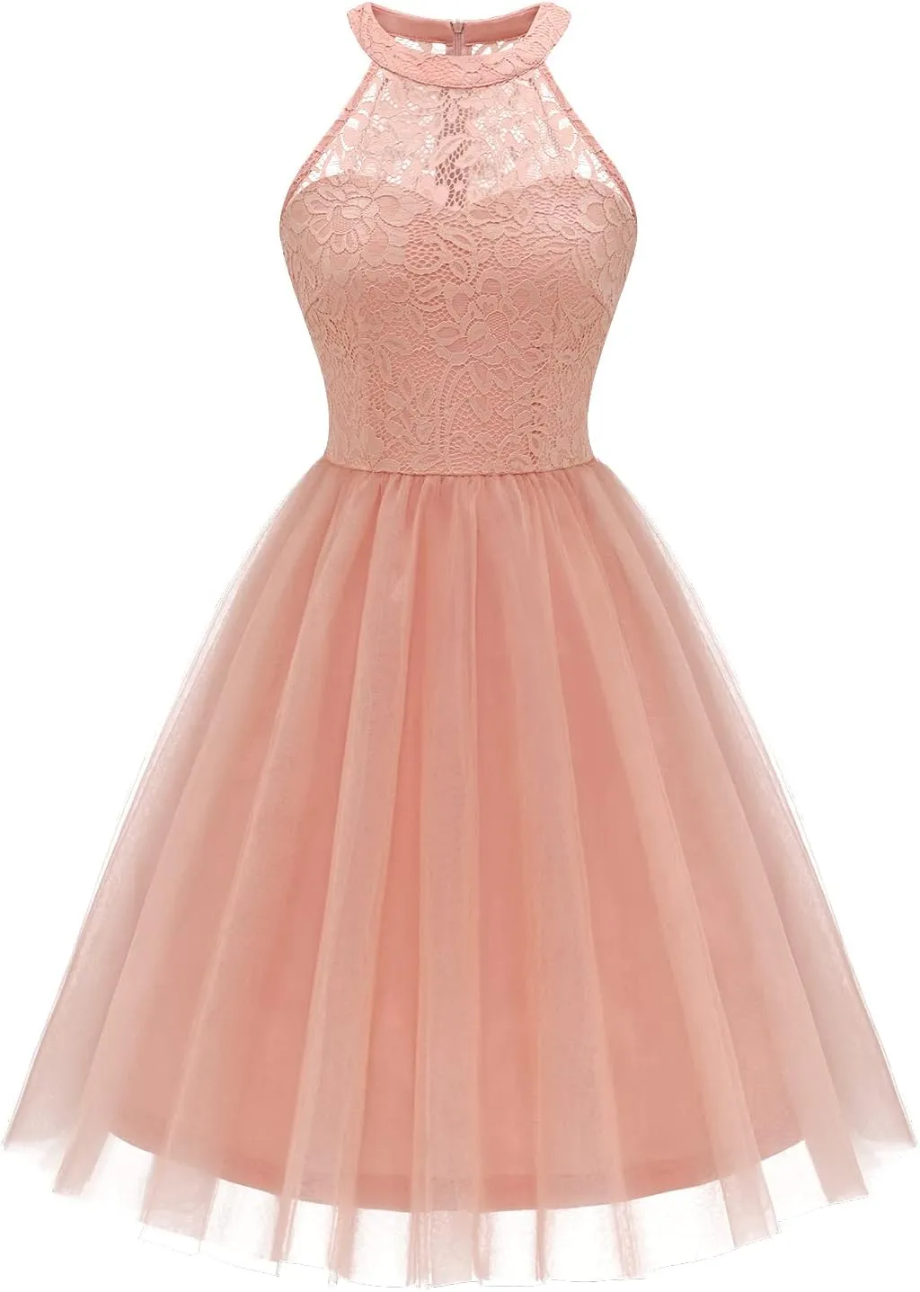 Dressystar Women's Short Halter Cocktail Party Dress Lace Tulle Prom Gown