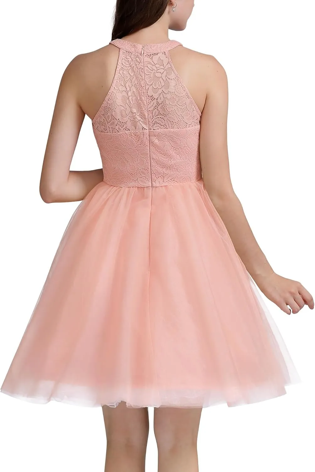 Dressystar Women's Short Halter Cocktail Party Dress Lace Tulle Prom Gown