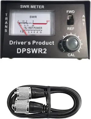 Driver's Product SWR Meter for CB Radio Antennas Heavy Duty Metal with SO-239 Input and Output with 3' Jumper Coax Cable - Black