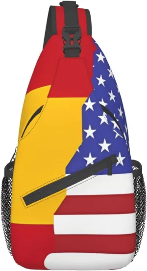 DTGPRO American Spain Flag Chest Bag Crossbody Bag. Rugged And Durable, High Storage Capacity. Adjustable Strap Length.