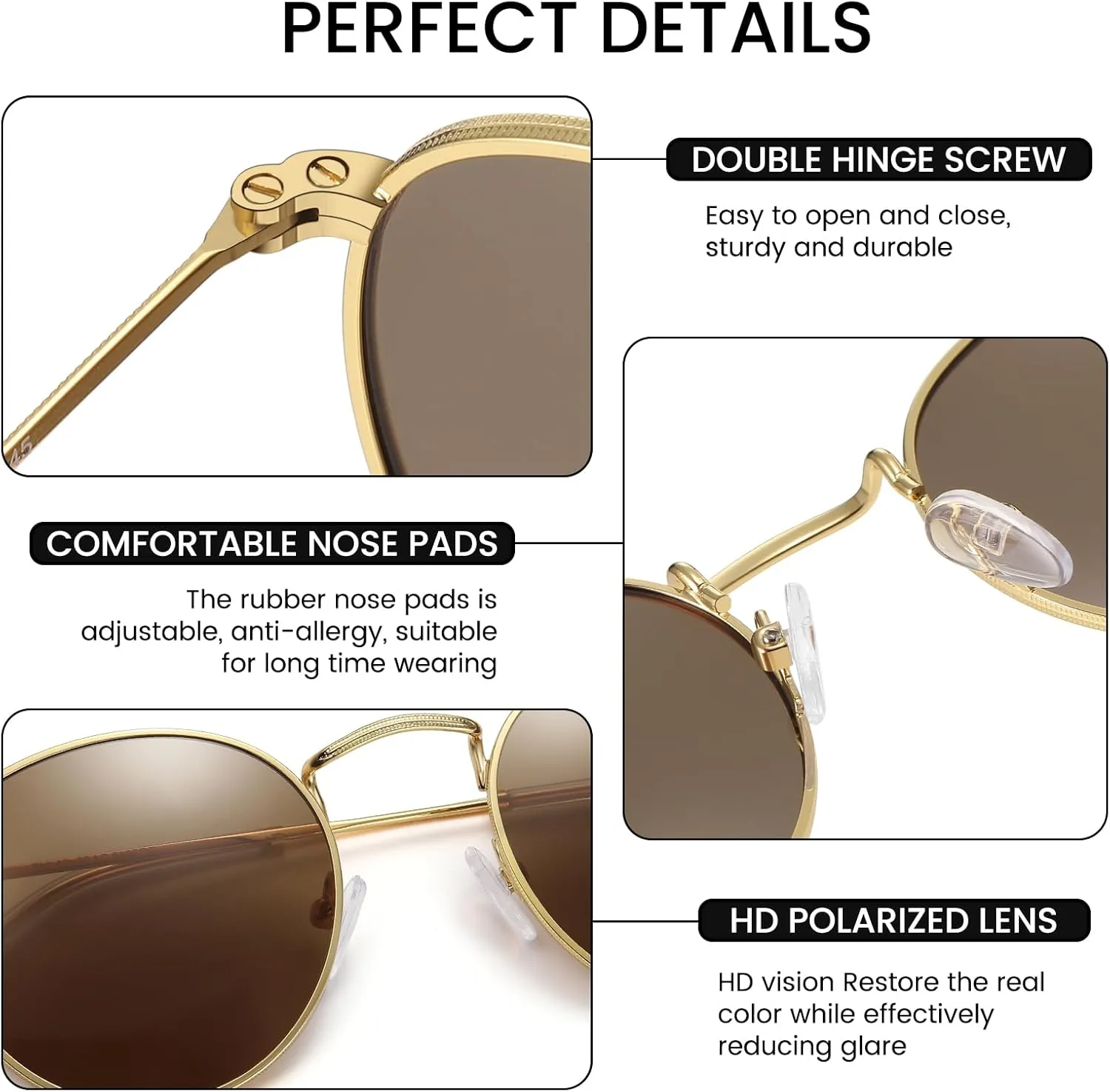 DUCO Retro Round Polarized UV400 Sunglasses for Men Women Vintage Polarized Sun Glasses Classic Vintage Shades DC3048
