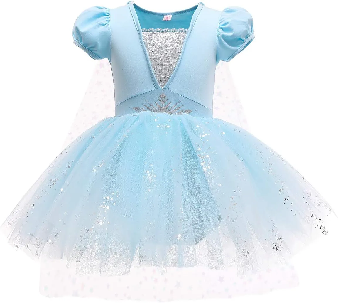 DYMCII Baby Girls Princess Ballet Dress Short Sleeve Leotards Skirted Tutu Dancewear Halloween Christmas Party Fancy Costume