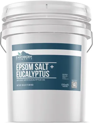 Earthborn Elements Eucalyptus Epsom Salt 5 Gallon Bucket, Pure & Undiluted, Soothing Aroma