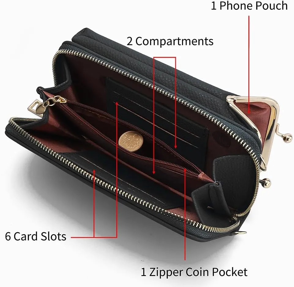 EASTNIGHTS Small Crossbody Phone Bag for Women Cell Phone Purse Wallet Kiss Lock Cute Shoulder Bag with Credit Card Slots