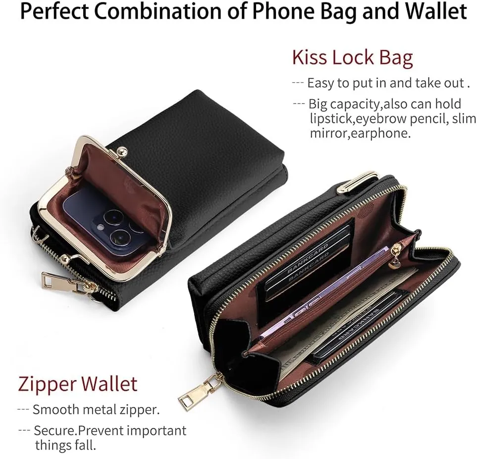 EASTNIGHTS Small Crossbody Phone Bag for Women Cell Phone Purse Wallet Kiss Lock Cute Shoulder Bag with Credit Card Slots