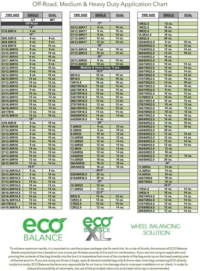 ECO Balance 03-ECOXL12 ECO XL Extreme Condition Tire/Wheel Balancing Beads - Off-Road Vehicles, Light Duty Truck Tires, (12) 3oz Balance Bead Bags, (12) Valve Caps