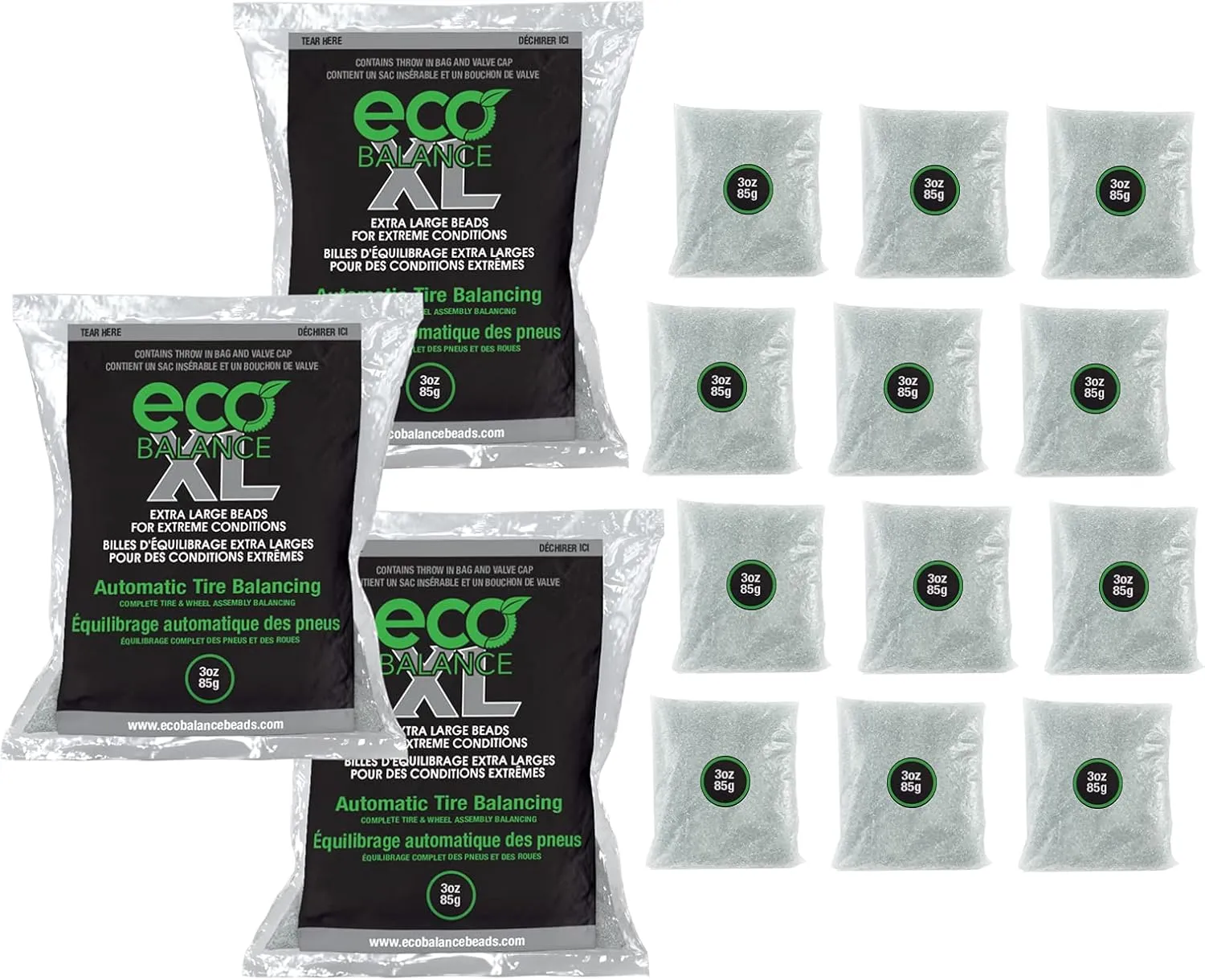 ECO Balance 03-ECOXL12 ECO XL Extreme Condition Tire/Wheel Balancing Beads - Off-Road Vehicles, Light Duty Truck Tires, (12) 3oz Balance Bead Bags, (12) Valve Caps