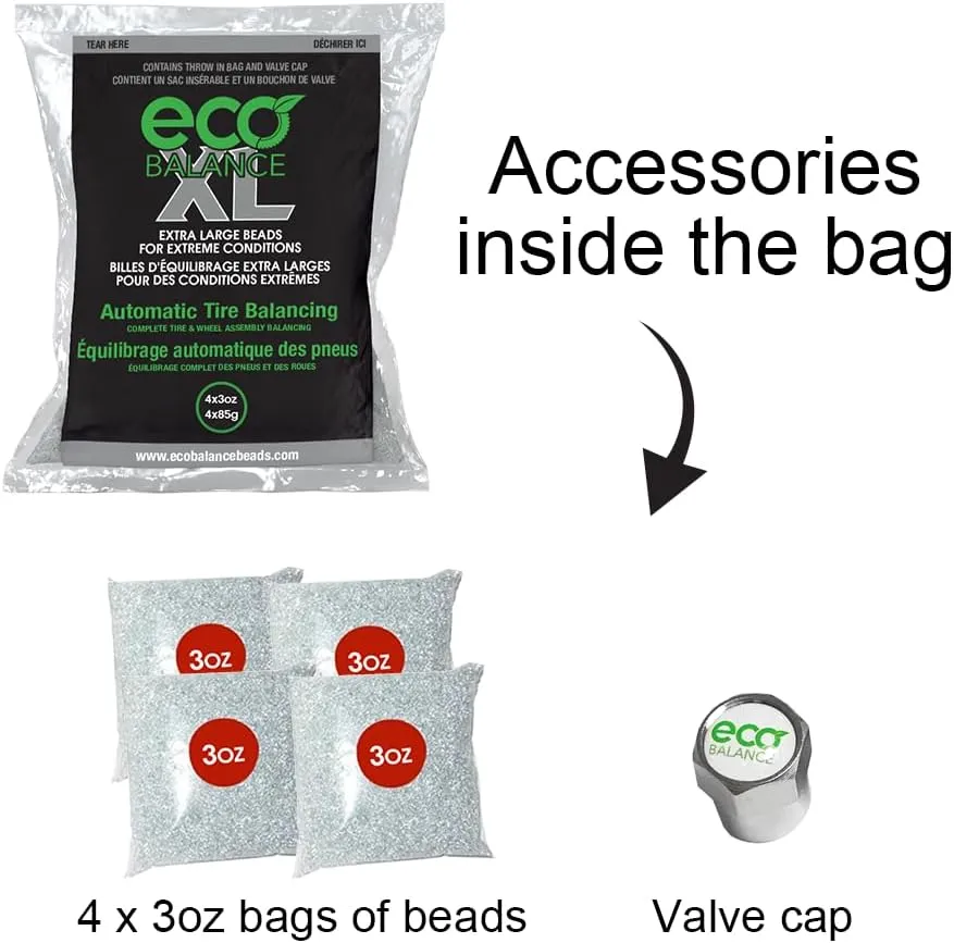 ECO Balance 03-ECOXL12 ECO XL Extreme Condition Tire/Wheel Balancing Beads - Off-Road Vehicles, Light Duty Truck Tires, (12) 3oz Balance Bead Bags, (12) Valve Caps