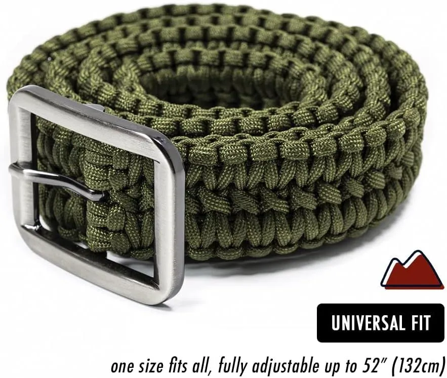 EDC Survival 550 Paracord Belt with Stainless Steel Buckle, 52 inch (Universal Fit, 3 colors)