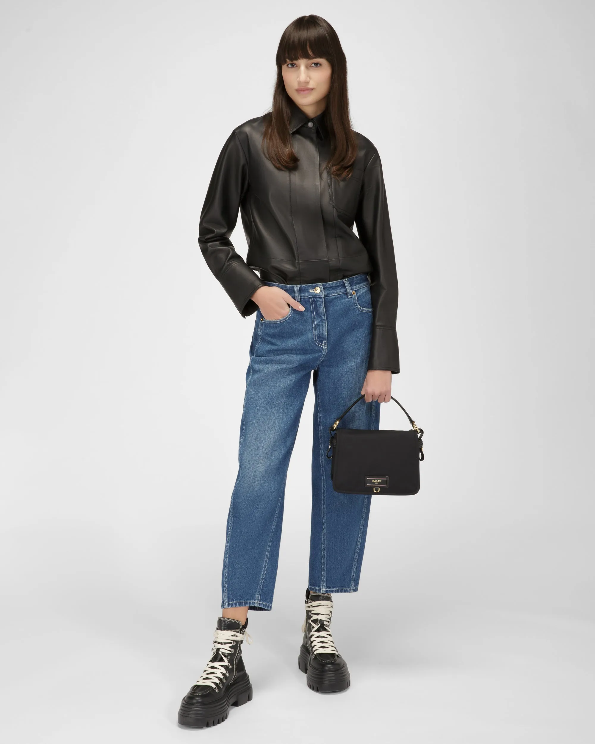 Ekyra Recycled Nylon Crossbody Bag In Black