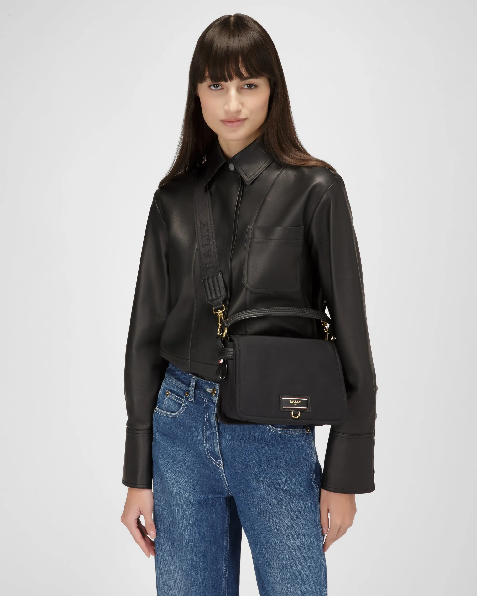 Ekyra Recycled Nylon Crossbody Bag In Black