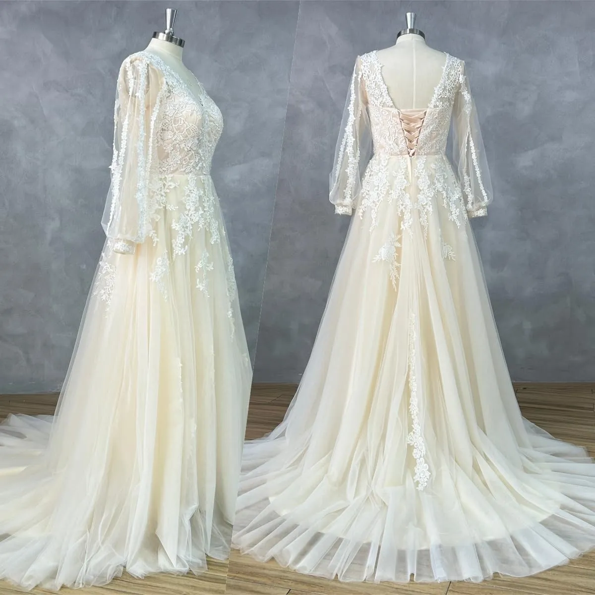 Elegant A Line Plus Size Wedding Dress for Women with Lace Applique Tulle Bridal Gown