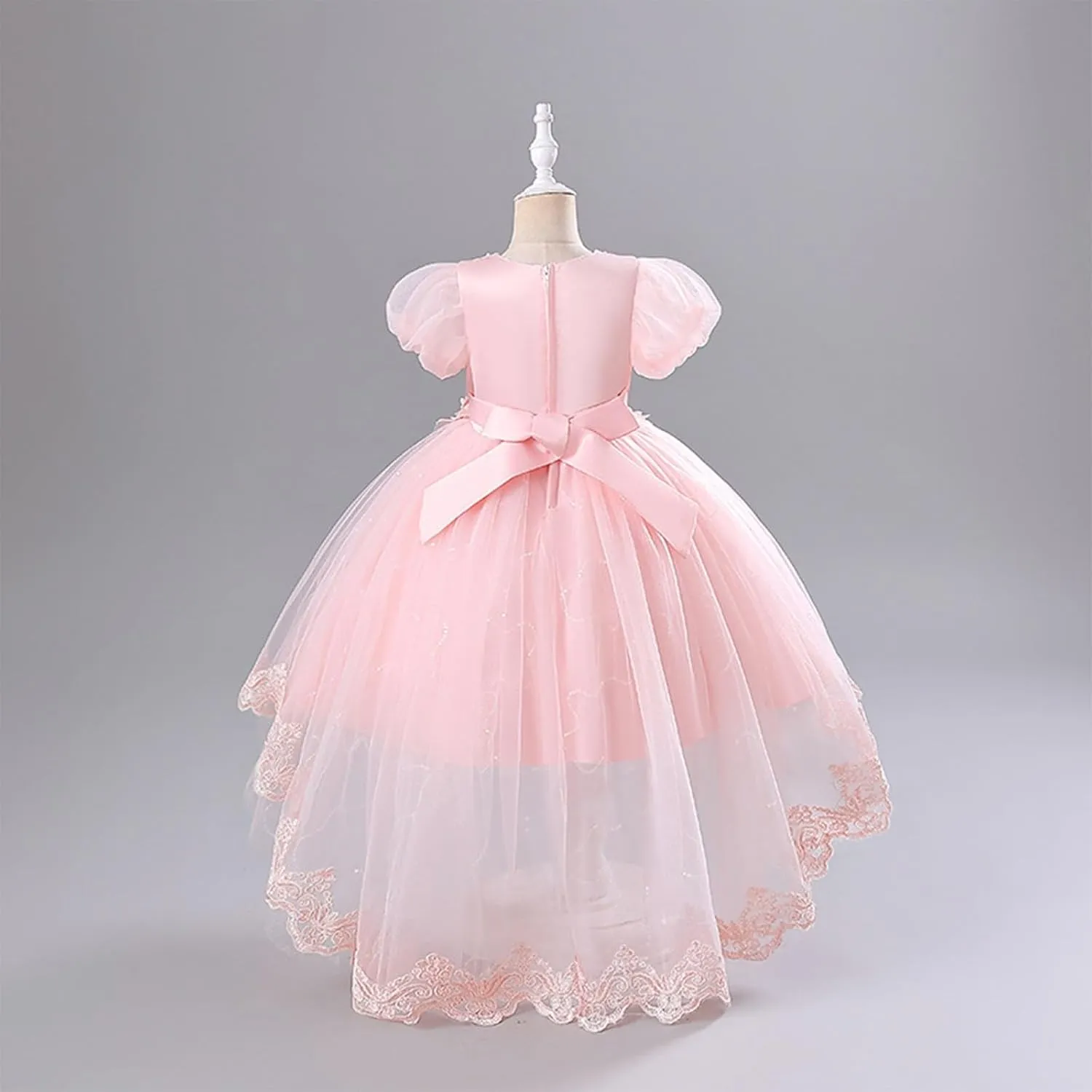 Elegant Lace Flower Girl Tulle Dress for Wedding Toddler Puff Sleeve Layered Birthday Party Princess Dresses