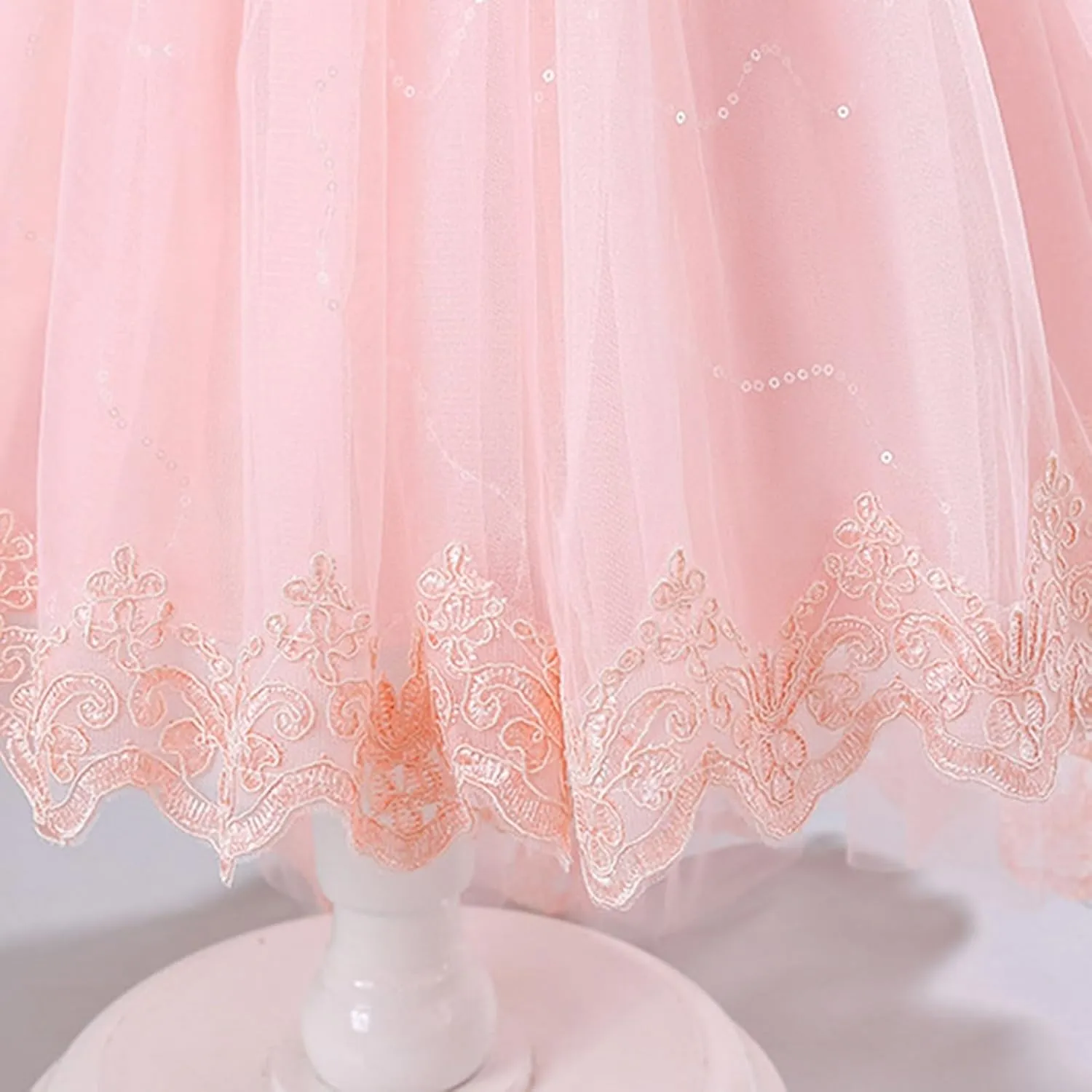 Elegant Lace Flower Girl Tulle Dress for Wedding Toddler Puff Sleeve Layered Birthday Party Princess Dresses
