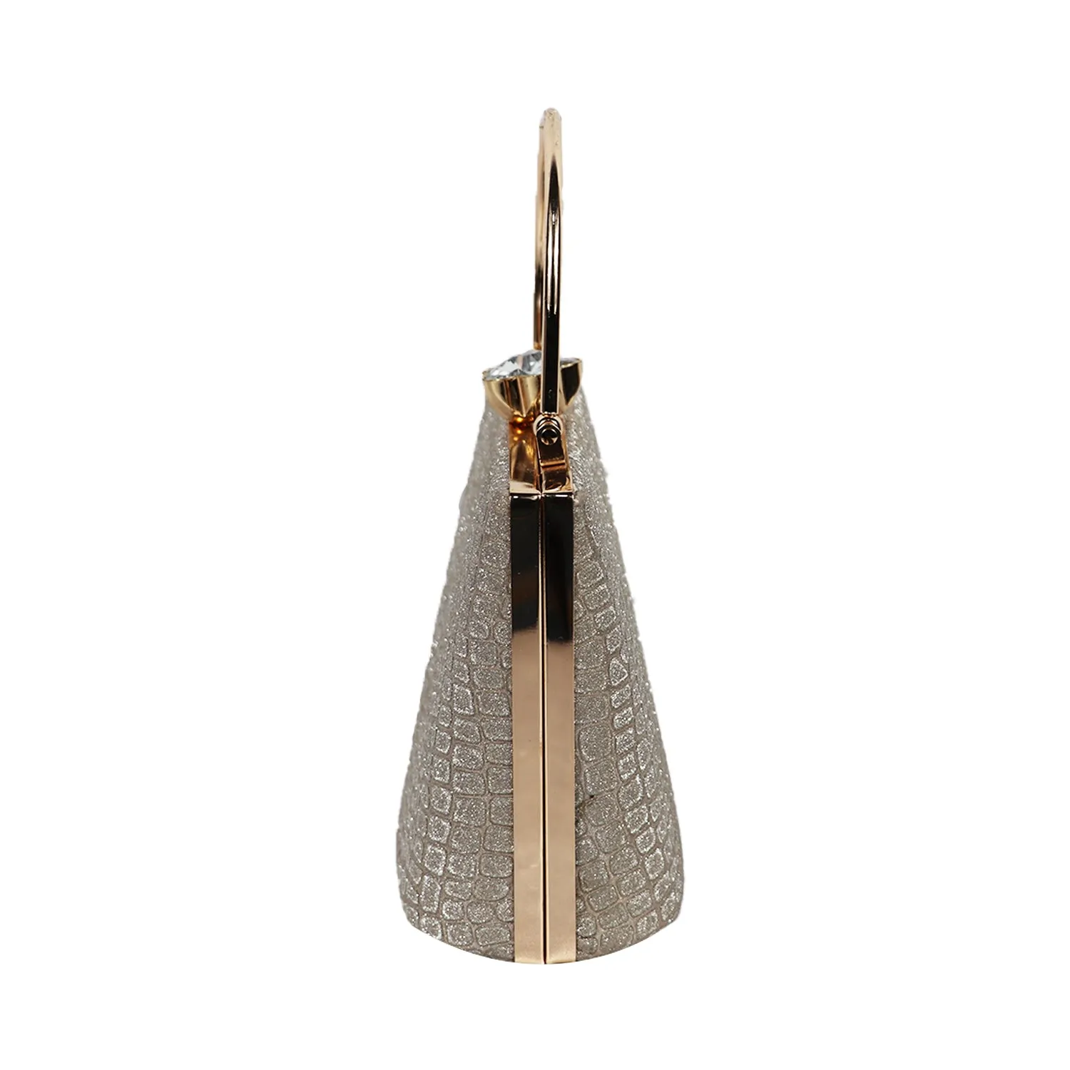 Elegant Silver Glitter Clutch – Luxe Croc-Texture Evening Bag with Gold Handle