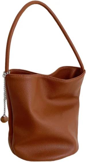 Elegant Solid Color Minimalist Soft Leather Bucket Bag,Women's Single Shoulder & Underarm Purse with Large Capacity