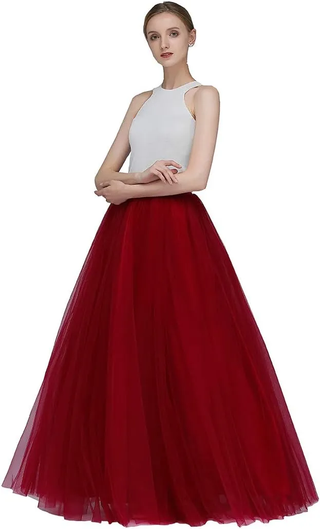 EllieHouse A Line Long Maxi Bridesmaid Tulle Skirt for Wedding Evening Party Prom P68