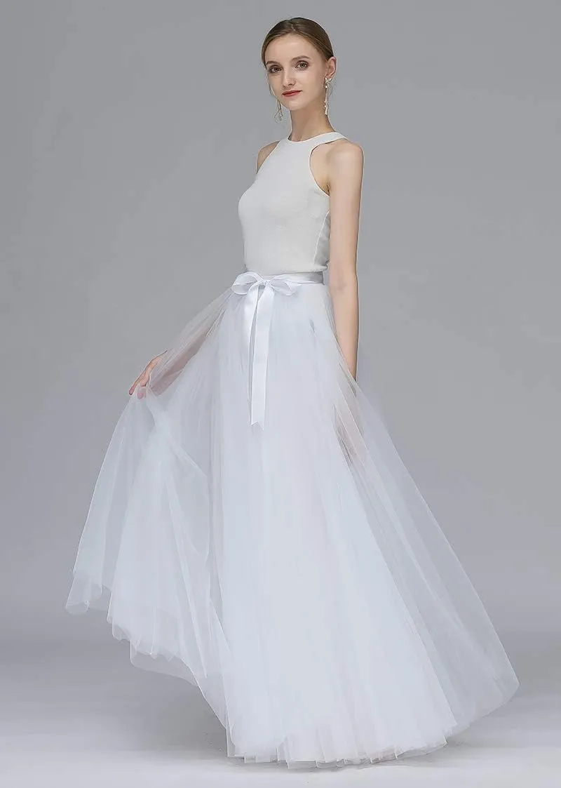 EllieHouse A Line Long Maxi Bridesmaid Tulle Skirt for Wedding Evening Party Prom P68