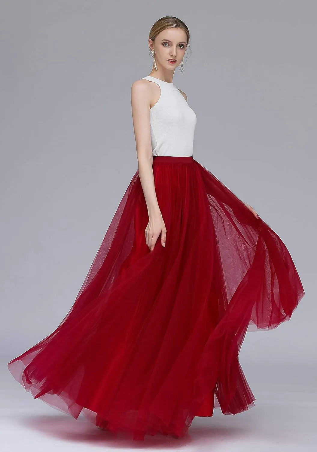 EllieHouse A Line Long Maxi Bridesmaid Tulle Skirt for Wedding Evening Party Prom P68