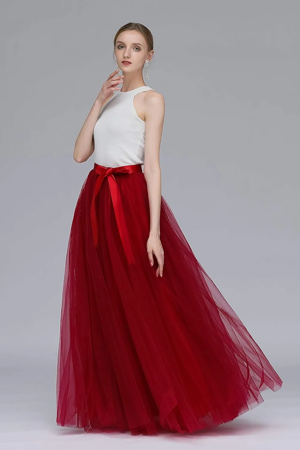 EllieHouse A Line Long Maxi Bridesmaid Tulle Skirt for Wedding Evening Party Prom P68