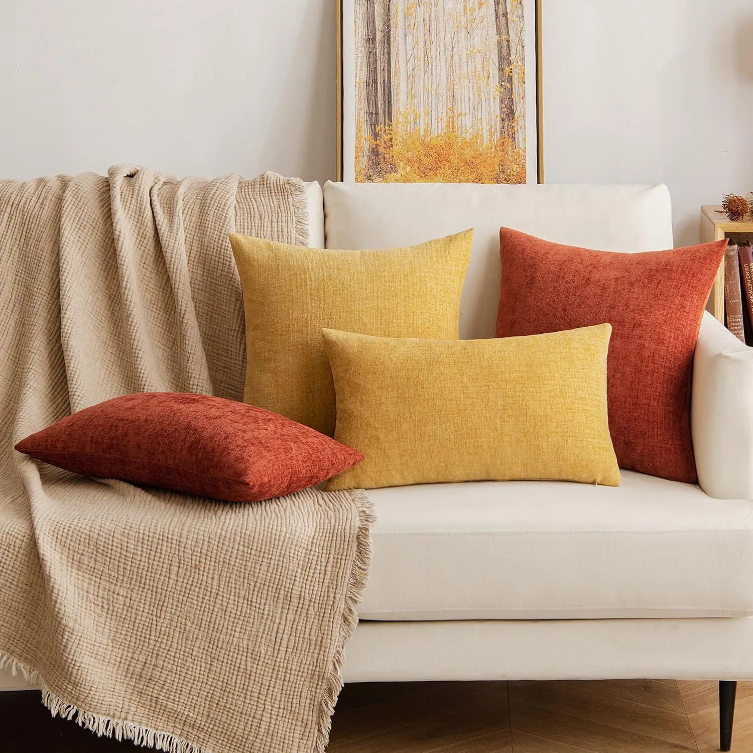 EMEMA Cushion Covers 20x20 Pack of 2 Fall Chenille Throw Pillow Covers Decorative Couch Pillow Covers Pillowcases for Bedroom Burnt Orange(Only Covers)