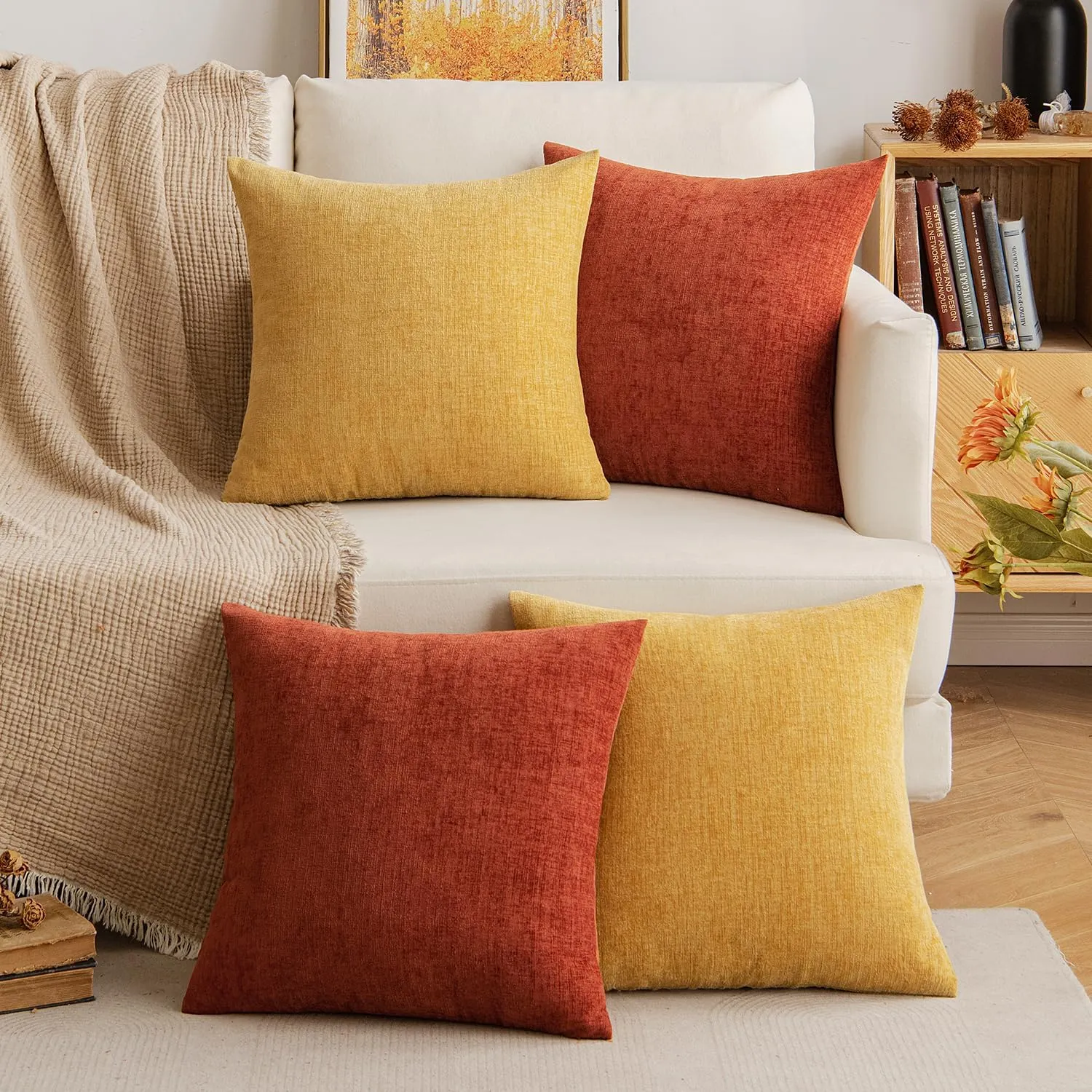 EMEMA Cushion Covers 20x20 Pack of 2 Fall Chenille Throw Pillow Covers Decorative Couch Pillow Covers Pillowcases for Bedroom Burnt Orange(Only Covers)