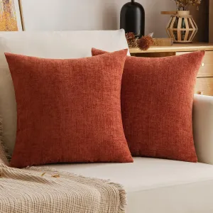 EMEMA Cushion Covers 20x20 Pack of 2 Fall Chenille Throw Pillow Covers Decorative Couch Pillow Covers Pillowcases for Bedroom Burnt Orange(Only Covers)