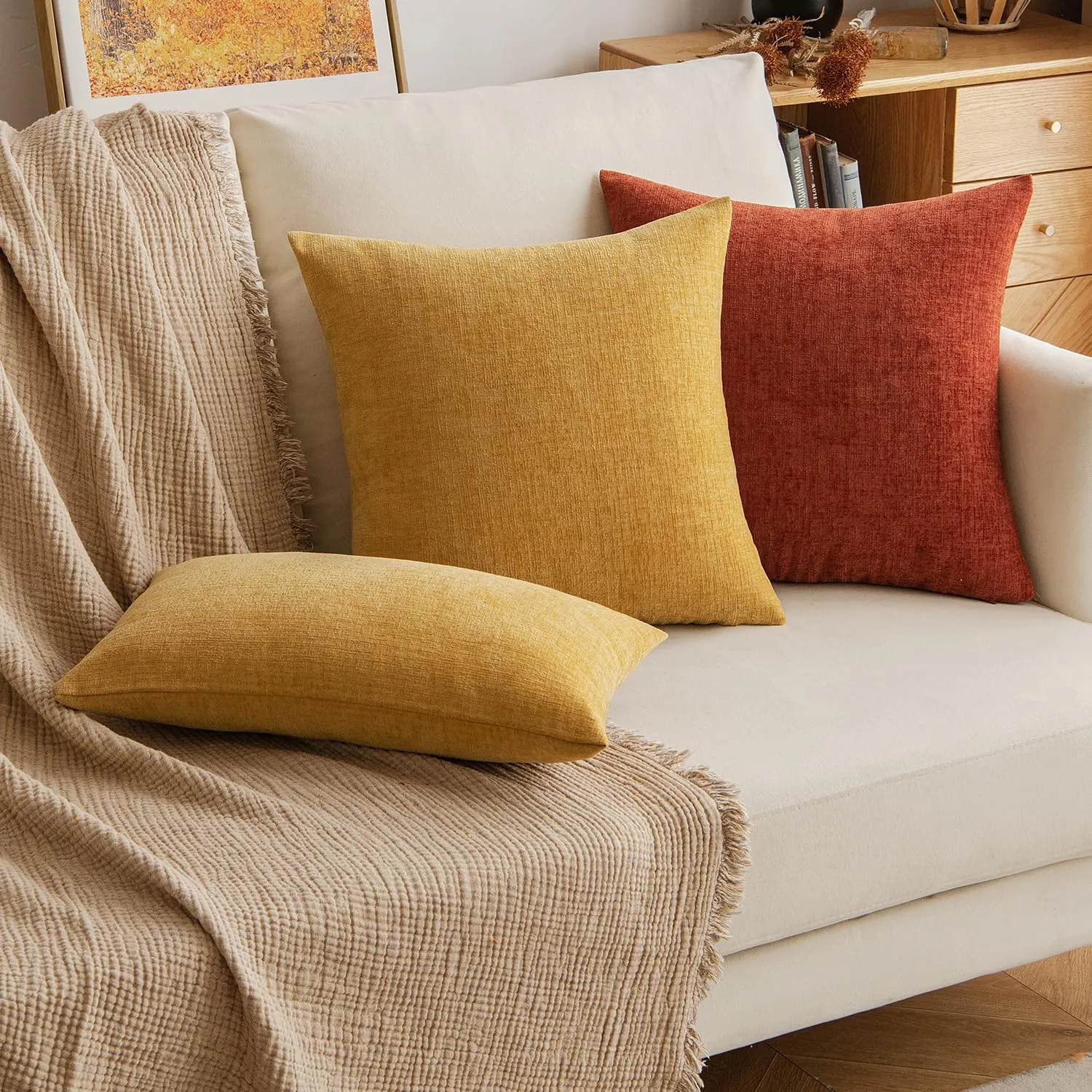 EMEMA Cushion Covers 20x20 Pack of 2 Fall Chenille Throw Pillow Covers Decorative Couch Pillow Covers Pillowcases for Bedroom Burnt Orange(Only Covers)