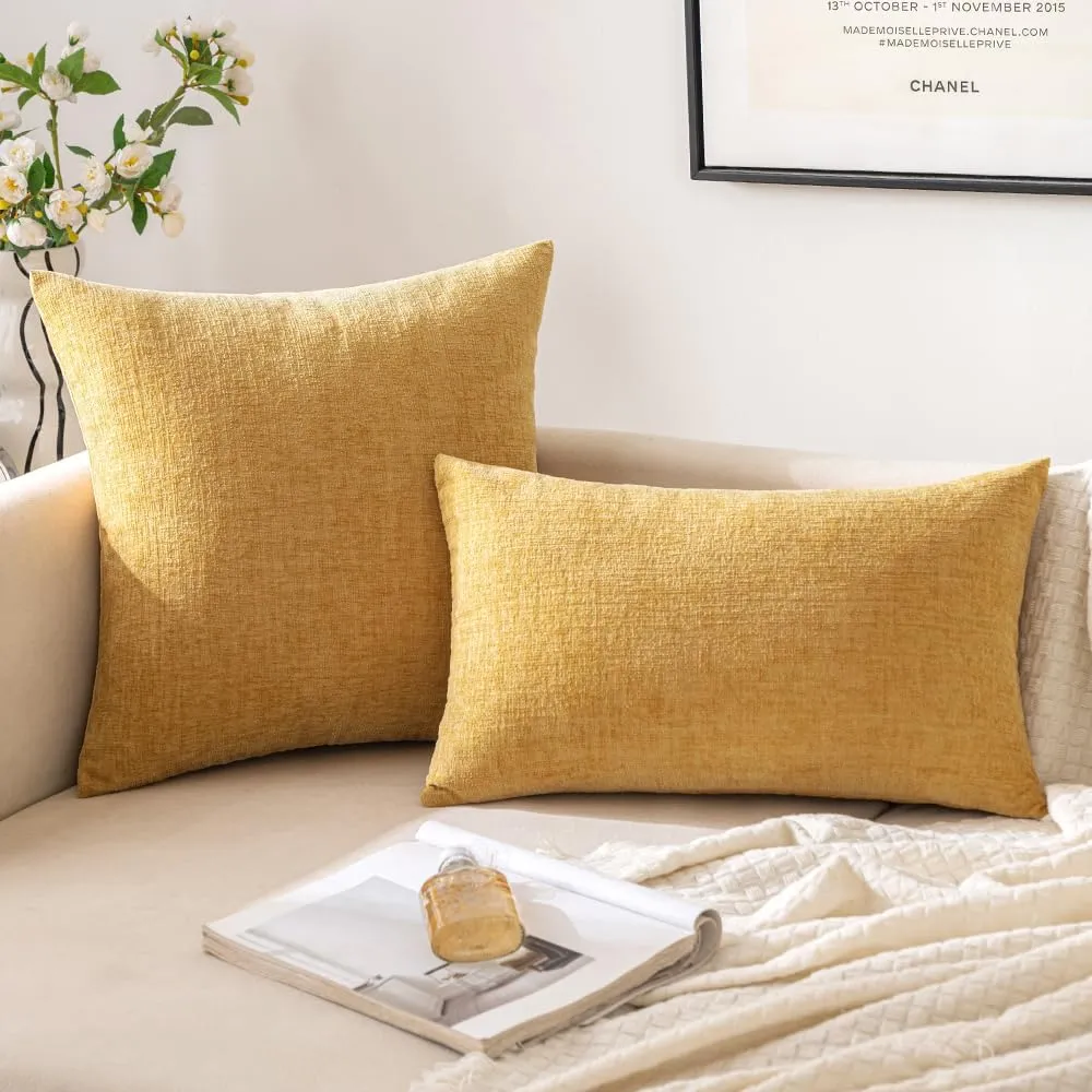EMEMA Pillow Covers 20x20 Inch Pack of 2 Square Throw Pillow Covers Decorative Couch Pillow Covers Soft Chenille Cushion Covers for Sofa Bed Gold(Only Covers)