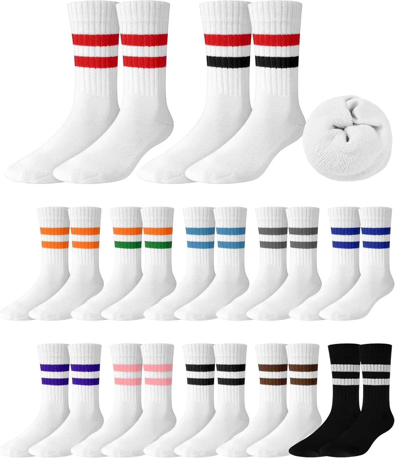Eurzom 12 Pairs Striped Athletic Socks for Men Ribbed Terry Lined Moisture Wicking Crew Socks Sports Gym Accessories for Running Climbing
