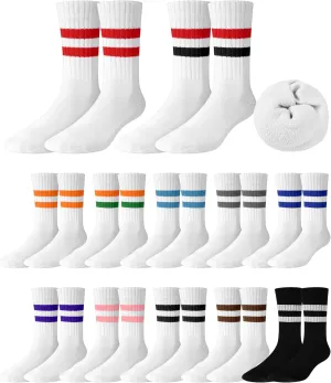 Eurzom 12 Pairs Striped Athletic Socks for Men Ribbed Terry Lined Moisture Wicking Crew Socks Sports Gym Accessories for Running Climbing
