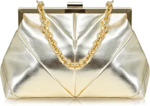 Evening Purse for Women - Clutch Bag Small PU Leather Purse Removable Crossbody Chain Handbag with Clasp Closure