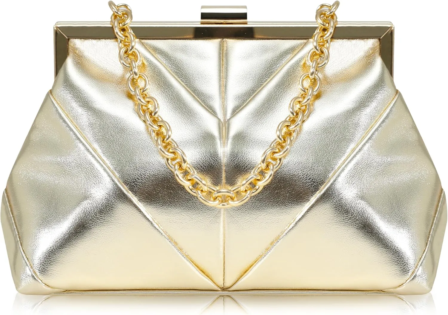Evening Purse for Women - Clutch Bag Small PU Leather Purse Removable Crossbody Chain Handbag with Clasp Closure