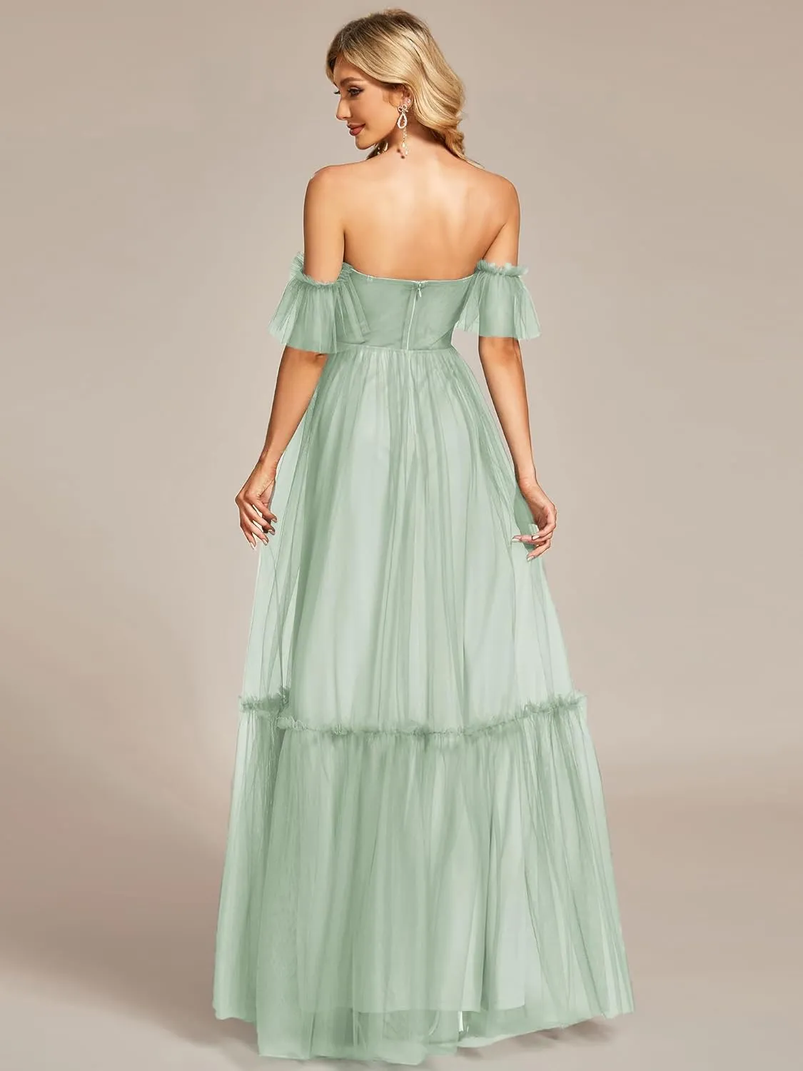 Ever-Pretty Women's Formal Dress Sweetheart Off-Shoulder Ruched Tulle Maxi Bridesmaid Dresses 50126