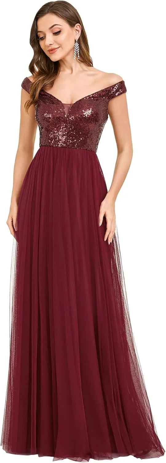 Ever-Pretty Womens V Neck Sequin Tulle A Line Evening Formal Dress 00279