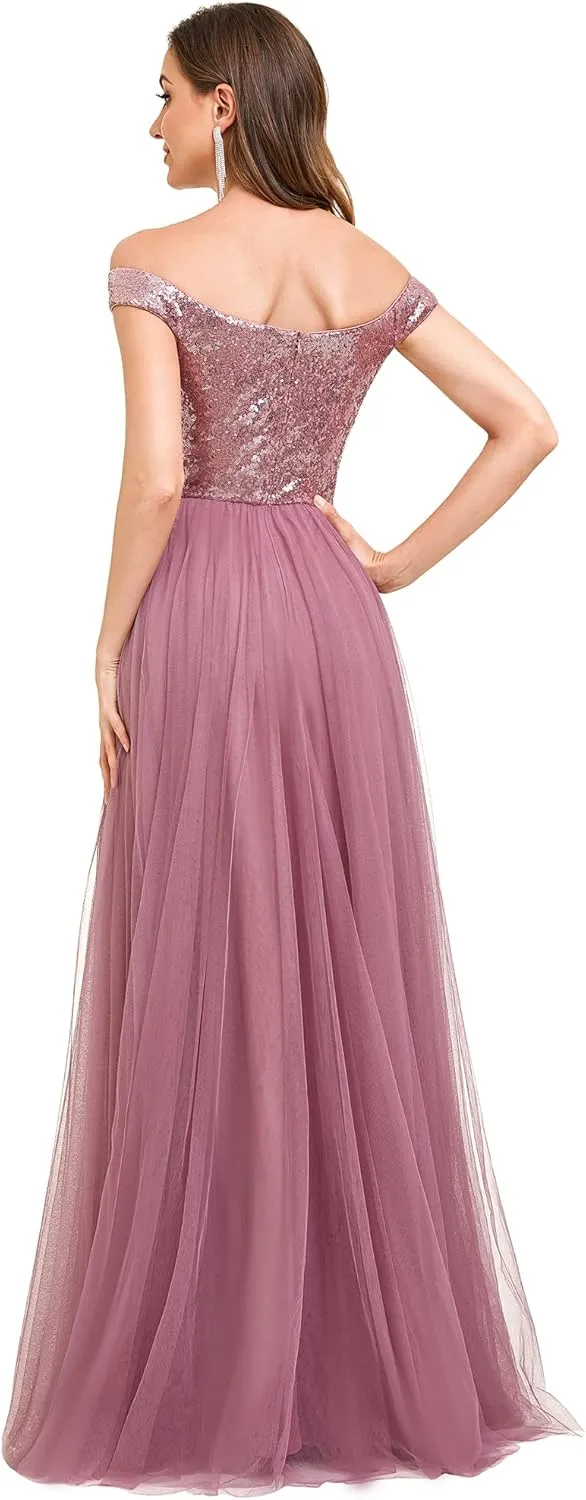 Ever-Pretty Womens V Neck Sequin Tulle A Line Evening Formal Dress 00279